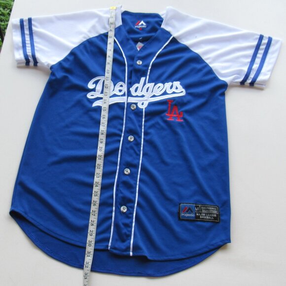 Dodgers LA Men's Embroidered Button Down Blue and White Baseball Jersey Size M - Picture 7 of 8